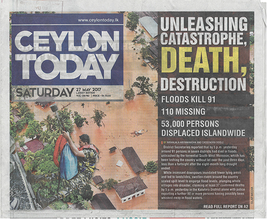 洪水の状況を伝える現地の新聞 （CEYLON TODAY 1面 2017年5月24日付）